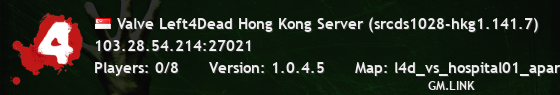 Valve Left4Dead Hong Kong Server (srcds1028-hkg1.141.7)