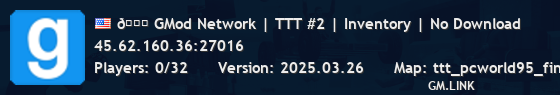 🌎 GMod Network | TTT #2 | Inventory | No Download