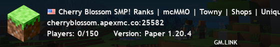 Cherry Blossom SMP! Ranks | mcMMO | Towny | Shops | Unique Items!