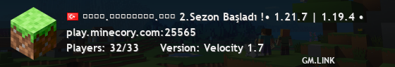 ᴘʟᴀʏ.ᴍɪɴᴇᴄᴏʀʏ.ᴄᴏᴍ 2.Sezon Başladı !• 1.21.7 | 1.19.4 •