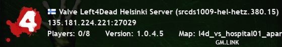 Valve Left4Dead Helsinki Server (srcds1009-hel-hetz.380.15)