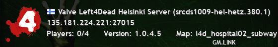 Valve Left4Dead Helsinki Server (srcds1009-hel-hetz.380.1)