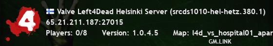 Valve Left4Dead Helsinki Server (srcds1010-hel-hetz.380.1)
