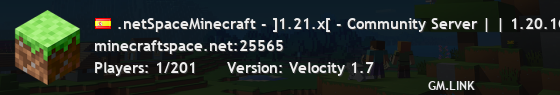 .netSpaceMinecraft - ]1.21.x[ - Community Server | | 1.20.1CityBuild 1.21.8 OneBlock 1.21.10Survival